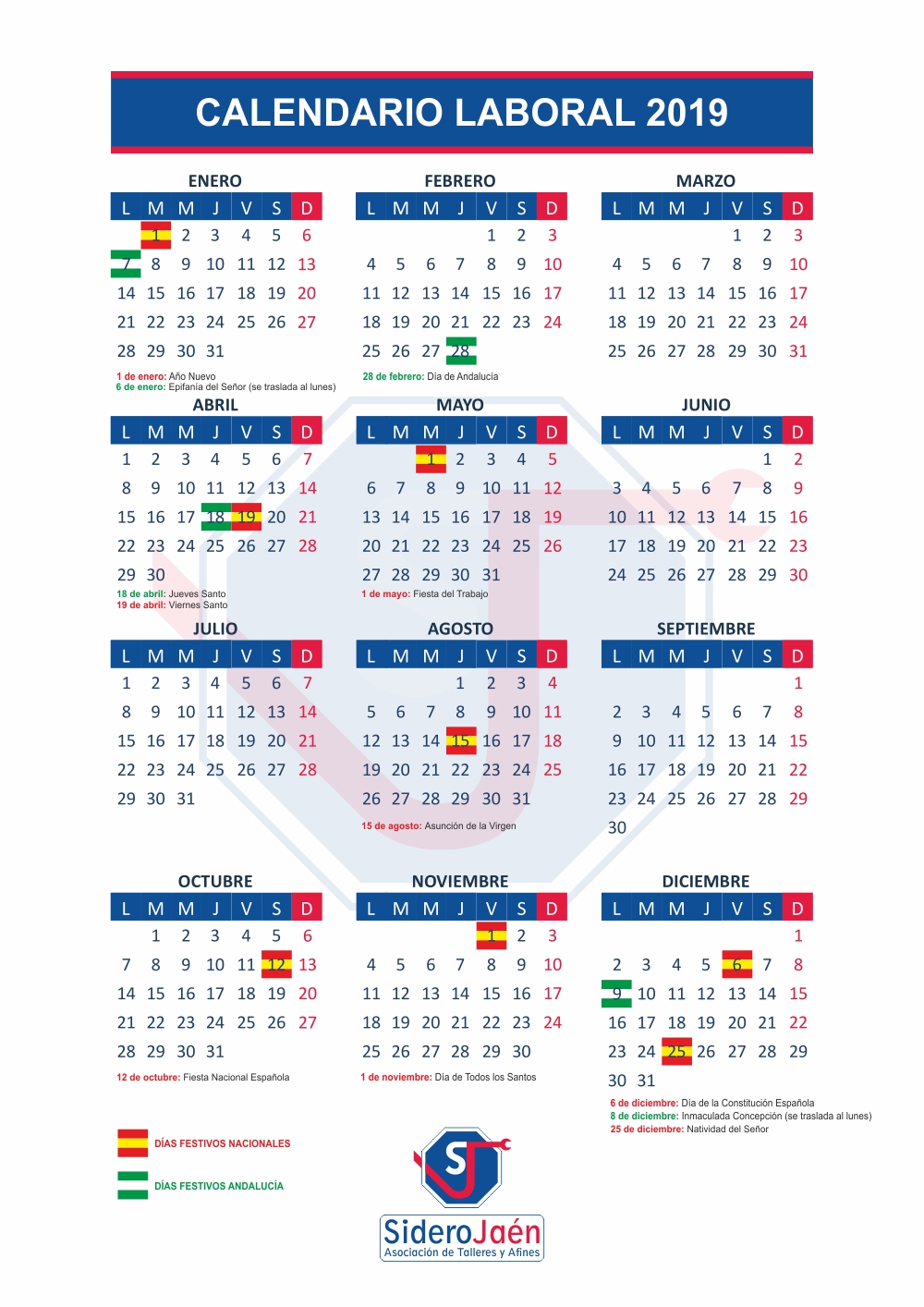 Calendario Laboral 2019 Siderojaén 0490